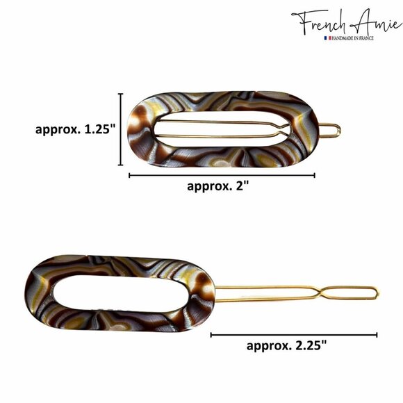 Mini Oval Celluloid Hair Clips Silver Onyx 2 Pcs Tige Boule French Style main image 7